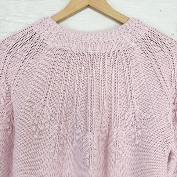 Talbots Knit Sweater Women Medium Embroidered Light Pink Preppy Coquette Crew - Picture 7 of 14